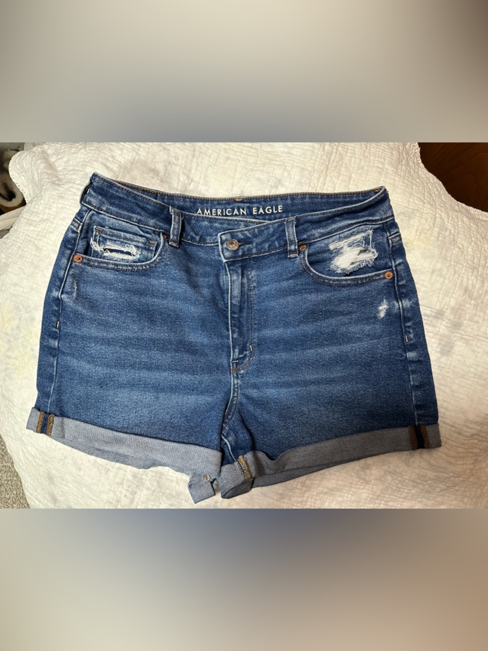 American Eagle Outfitters Medium Blue Distressed Cuffed Denim Shorts